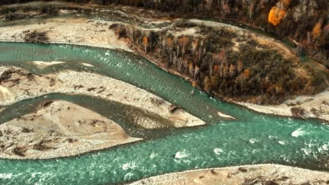 Aerial view over drying Issyk lake, Kazakhstan in autumn Stock Footage 320247575