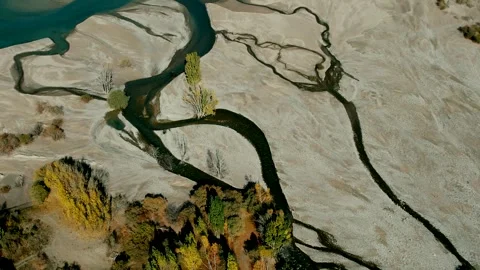 Aerial view over drying Issyk lake, Kazakhstan in autumn Stock Footage 320247827