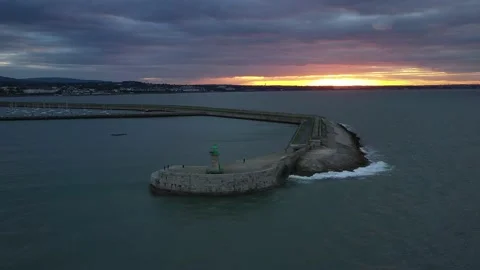 Aerial view over Dún Laoghaire Harbour Sunset, Dublin, Ireland Stock Footage 219962000