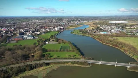 Aerial View Over Dundalk River, County Louth, Ireland Stock Footage 304344853