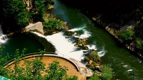Aerial view over estuary of two fast mountain rivers Vidéo 140426846