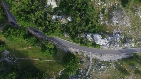 Aerial view over the forest in the mountains Stock Footage 81834485