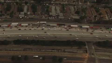 Aerial view over freeway traffic in Los Angeles Stock-Footage 80357889