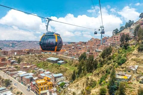 Aerial view over the funicular in La-Paz, Bolivia Stock Photos