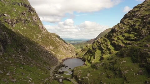 Aerial view over Gap of Dunloe, Killarney, Ireland Stock Footage 227035932