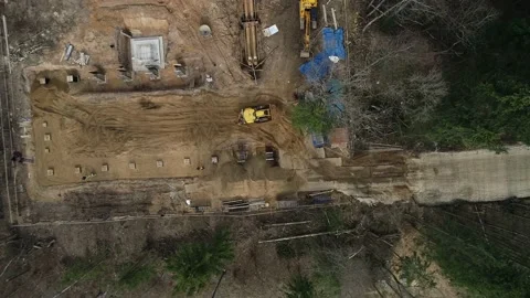Aerial view over garbage city dump. Video stock 153758635