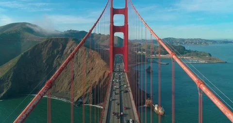 Aerial view over the Golden Gate bridge with the city of San Francisco Stock Footage