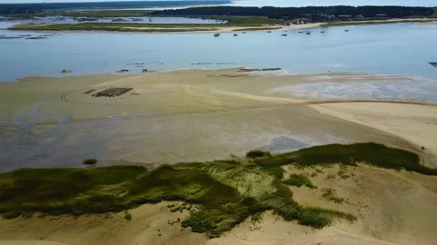 Aerial View over the Great Marsh along coast of Massachusetts - Cape Cod Bay 库存影片 140051670