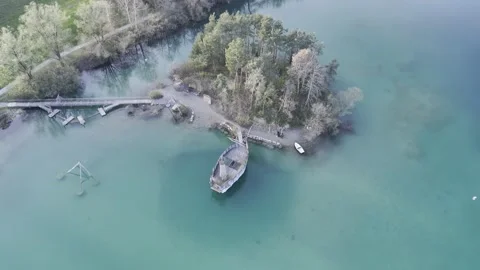 Aerial View Over Head Shot Of Like A Boat On Lake Salem Germany Stock Footage 270244731