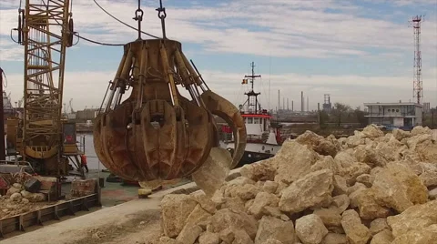 Aerial view over Heavy cargo boat platform Stock Footage 61825664