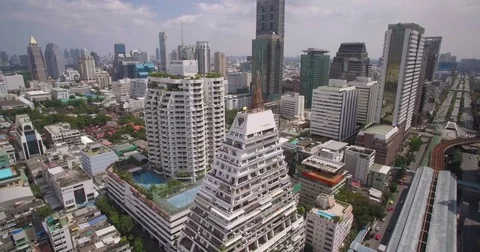 Aerial View Over High Rise Buildings In Silom And Sathorn Districts, Bangkok, Th Video stock 80273202
