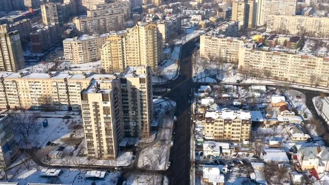 Aerial View Over High Traffic On The Streets Of The Big City Of Kiev, Ukraine Stock Footage 101491685