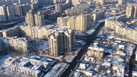 Aerial View Over High Traffic On The Streets Of The Big City Of Kiev, Ukraine Stock Footage 101491692