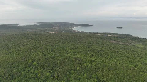 Aerial View Over Jungle Canopy Toward Sea and Island, Koh Rong Cambodia Stock-Footage 347316262