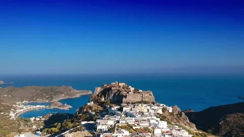 Aerial view over Kapsali and Chora in Kythera island, Greece Stock Footage 134581118