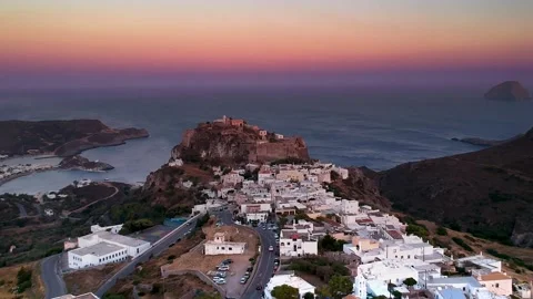 Aerial view over Kapsali and Chora in Kythera island, Greece Stock Footage 134581561