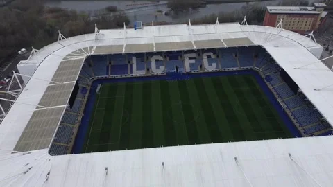 AERIAL VIEW OVER THE KING POWER STADIUM, LEICESTER Stock Footage 304892842