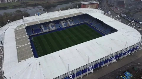 AERIAL VIEW OVER THE KING POWER STADIUM, LEICESTER Stock Footage 304892845