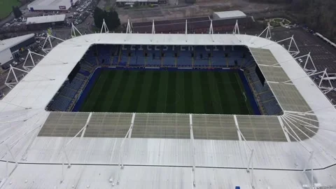 AERIAL VIEW OVER THE KING POWER STADIUM, LEICESTER Stock Footage 304892873