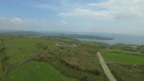 Aerial view over Knockdrum Ring Fort, Ireland Stock Footage 84271779