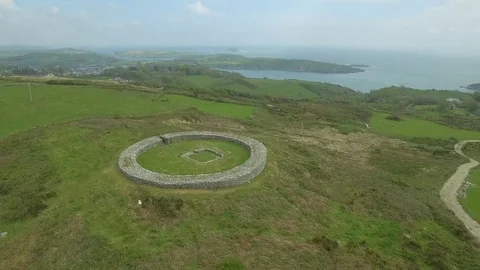 Aerial view over Knockdrum Ring Fort, Ireland Stock Footage 84271806