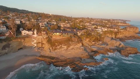 Aerial view over Laguna Beach, Orange County, California on a sunny afternoon. Stock Footage 99804383