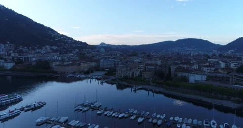 Aerial View over Lake Como in Italy during early morning (8) Stock Footage 163601020