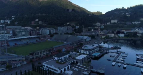 Aerial View over Lake Como in Italy during early morning (9) Stock Footage 163601346