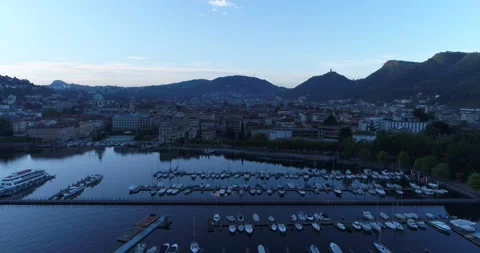 Aerial View over Lake Como in Italy during early morning (10) Stock Footage 163601451