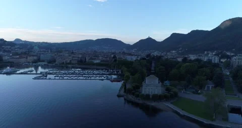 Aerial View over Lake Como in Italy during early morning (11) Stock Footage 163601696