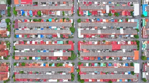 An aerial view over a large residence. drones. 4K Stock Footage 200950277