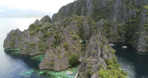 Aerial view over Limestone islands in the Philippines Stock Footage 163750231