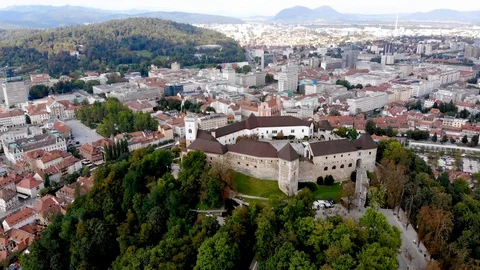Aerial view over Ljubljana castle in Slovenia, Europe Stock Footage