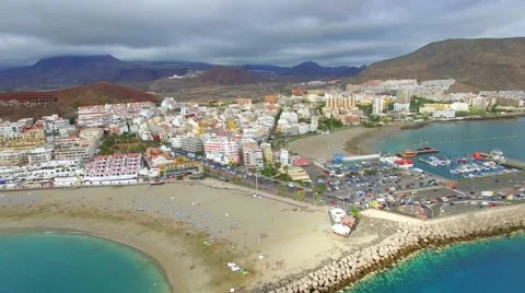 Aerial view over Los Cristianos Stock Footage 54491853