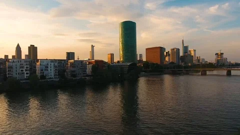 Aerial view over the Main and Frankfurt Video stock 89651735