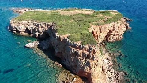 Aerial view over the majestic beach of Kokkinokastro in Alonnisos island, Spo Stock Footage 151565553