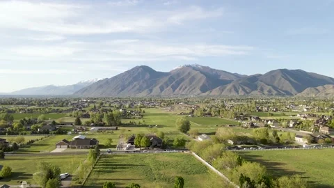 Aerial View Over Mapleton, Utah - Wasatch Mountains In Background Stock Footage 154580415
