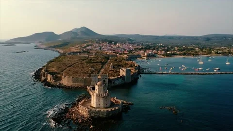 Aerial view over Methoni Castle and the fortified city in Messinia, Greece Stock Footage 136525611