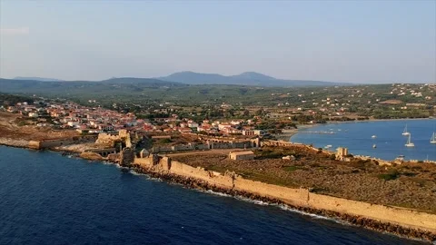Aerial view over Methoni Castle and the fortified city in Messinia, Greece Stock Footage 136561517