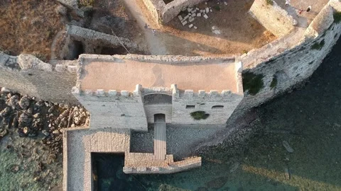 Aerial view over Methoni Castle and the fortified city. Its one of the most i Stock Footage 197539701