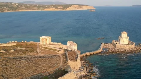 Aerial view over Methoni Castle and the fortified city. Its one of the most i Stock Footage 197563554