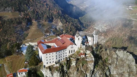 Aerial view over monastery of Sabiona in Trentino. Stock Footage 99819357