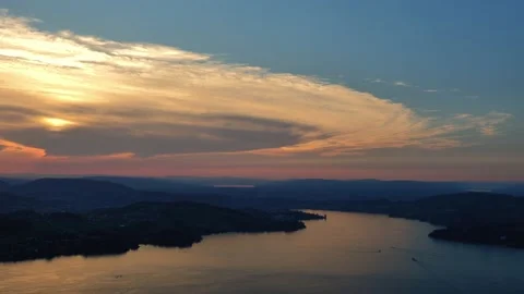 Aerial View over Mountain and Lake View in Sunset on Lake and City of Lucerne Stock Footage 202523716