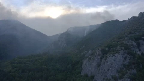 Aerial view over a mountain fire with a dramatic picture in Bulgaria Stock Footage 162100923