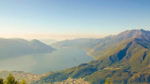 Aerial View over Mountain Range and Alpine Lake Maggiore in Sunny Day Stockbeeldmateriaal 127152868