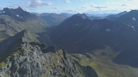 Aerial view over mountain top ridges Stock Footage 79659288