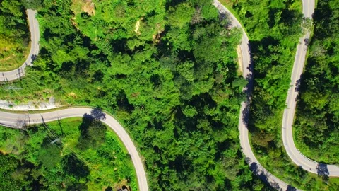 Aerial view over the mountain winding road Stock Footage 222561475