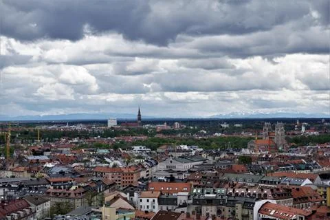 Aerial view over Munich with dramatic sky Stock Photos
