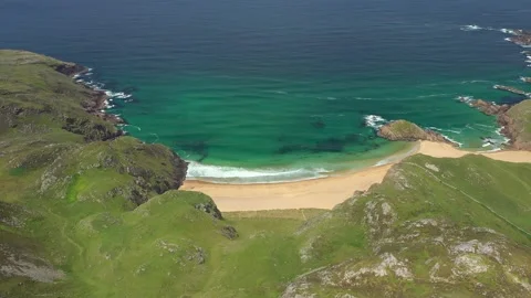 Aerial View over Murder Hole Beach, Donegal, Ireland Stock Footage 232040131