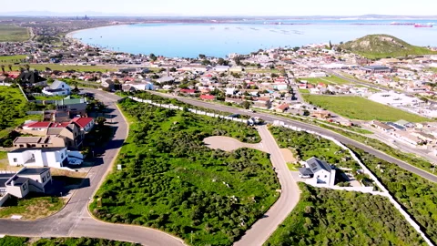 Aerial view over new development and coastal town of Saldanha in South Africa Stock Footage 341181955